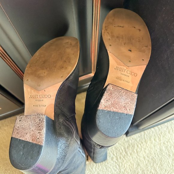 Jimmy Choo Black Leather Knee High Riding Boots - Picture 4 of 8